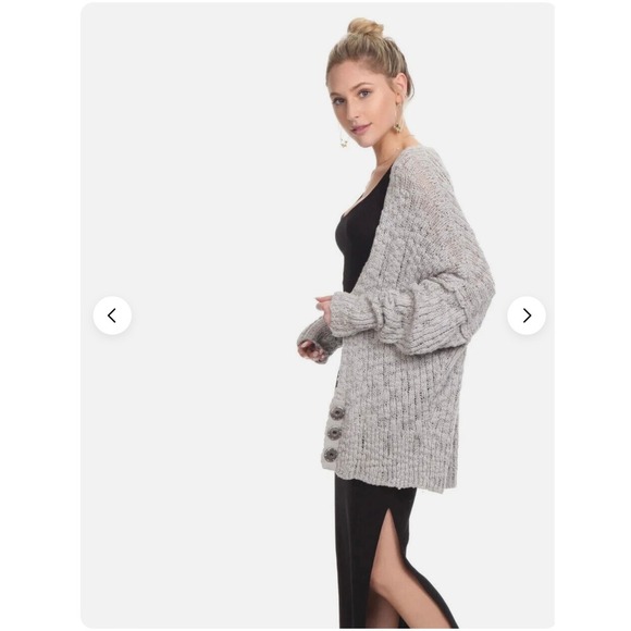 Free People Fun Times Chunky Knit Cardigan Gray Size M Cozy Sweater Boho Slouchy - Picture 4 of 12